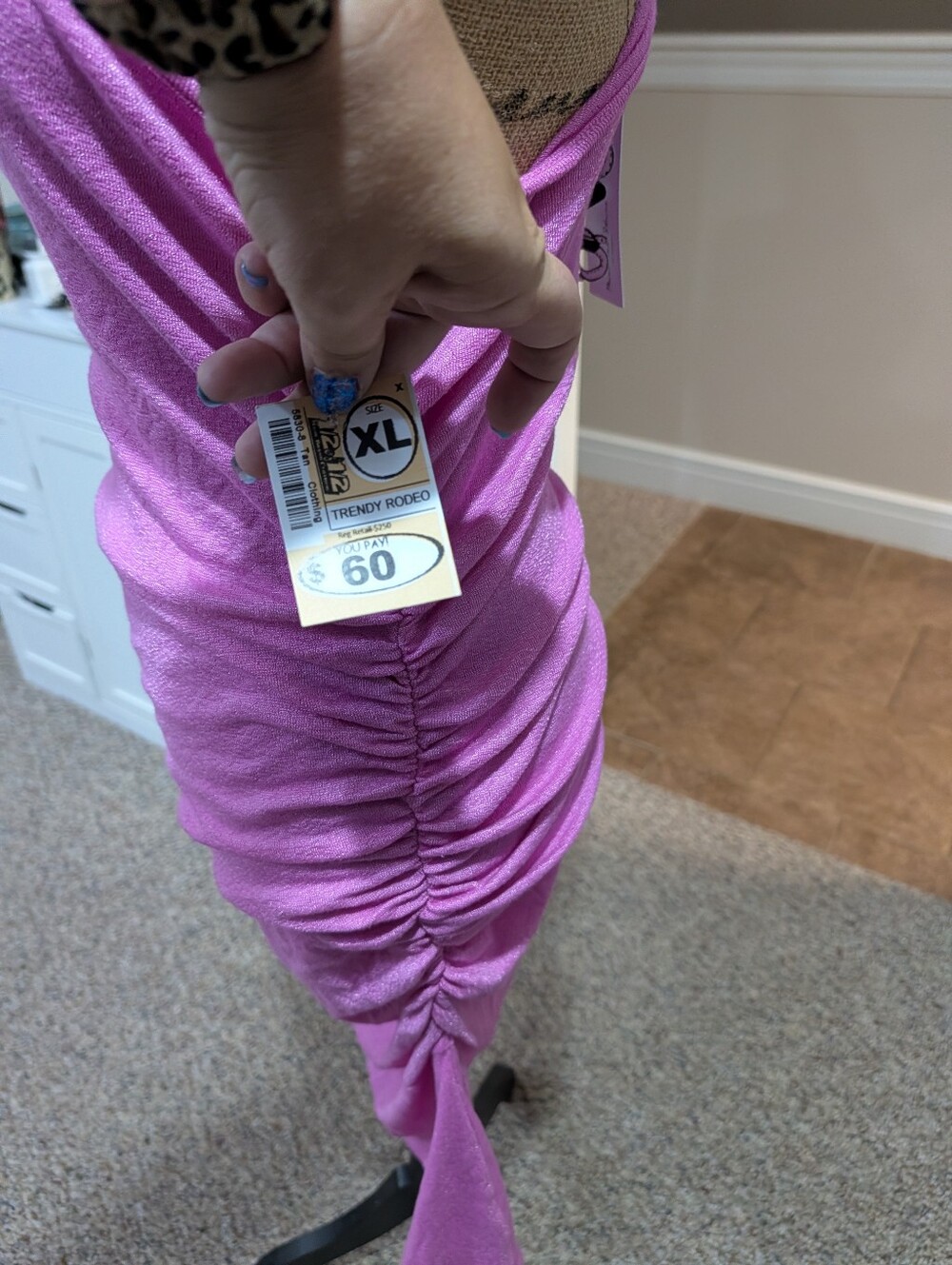 One-Shoulder Pink Ruched Midi Dress - Picture 2 of 6